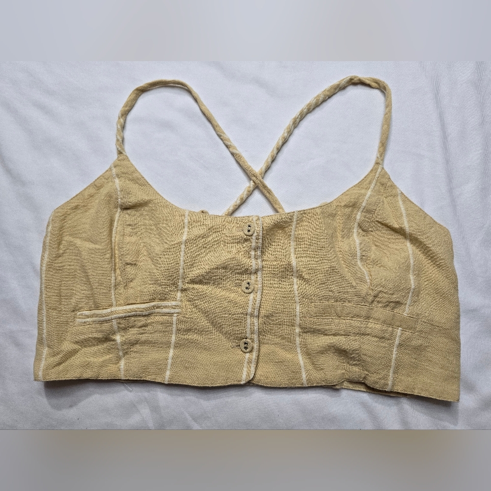 Free People Endless Summer Casual Friday Cami Linen Cropped Top Striped Small